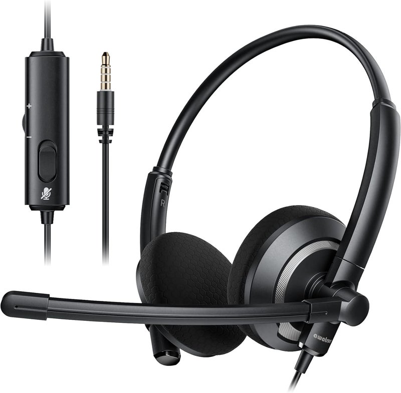 awatrue Wired Headset with Microphone for PC Laptop - 3.5mm Jack On Ear Headphones with Noise Cancelling Microphone for Boom Skype Webinars, in-line Control,Comfortable - Image 1